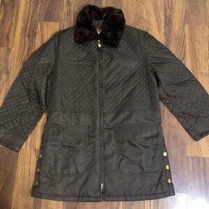 Burberry brown Diamond Quilted Button Popper Nova Check Jacket Coat Womens